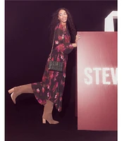 Steve Madden Ari Chiffon Floral Print V-Neck Long Sleeve Maxi Dress