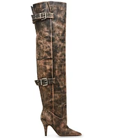 Steve Madden Baddie Distressed Leather Over-The-Knee Moto Boots