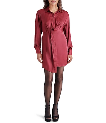 Steve Madden Barcelona Washed Satin Point Collar Long Sleeve Shirt Dress