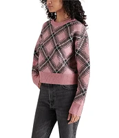 Steve Madden Becka Jacquard Plaid Crew Neck Long Sleeve Sweater