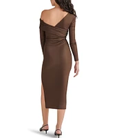 Steve Madden Bevelyn Mesh Asymmetric Neck Long Sleeve Side Slit Midi Dress