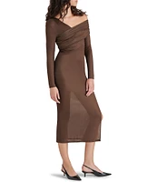 Steve Madden Bevelyn Mesh Asymmetric Neck Long Sleeve Side Slit Midi Dress