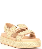 Steve Madden Big Mona Raffia Buckle Detail Platform Sandals