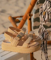 Steve Madden Big Mona Raffia Buckle Detail Platform Sandals