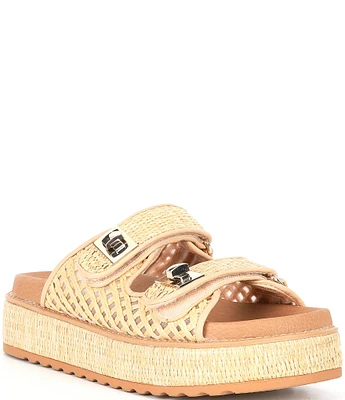 Steve Madden Bigschmona Raffia Platform Slide Sandals