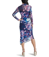 Steve Madden Blare Mesh Floral Print Mock Neck Long Sleeve Bodycon Midi Dress