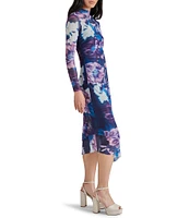 Steve Madden Blare Mesh Floral Print Mock Neck Long Sleeve Bodycon Midi Dress