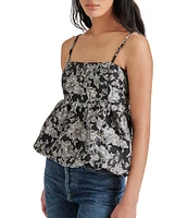 Steve Madden Bodi Brocade Floral Print Square Neck Sleeveless Bubble Hem Tank Top