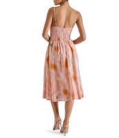 Steve Madden Bondi Woven Floral Print Corset Scoop Neck Sleeveless A-Line Midi Dress