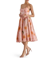 Steve Madden Bondi Woven Floral Print Corset Scoop Neck Sleeveless A-Line Midi Dress