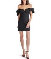 Steve Madden Bordeaux Woven Off-The-Shoulder Neck Short Puff Sleeve Sheath Mini Dress