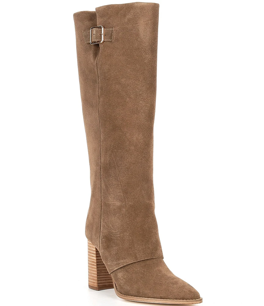 Steve Madden Brailey Suede Foldover Buckle Strap Tall Boots