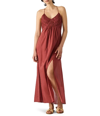 Steve Madden Brianna V-Neck Halter Top Smocked Maxi Dress