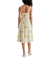 Steve Madden Carlynn Floral Print Eyelet Sweetheart Neck Sleeveless Tie Strap Midi Dress