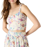 Steve Madden Carlynn Floral Print Sweetheart Neckline Cropped Bustier Top