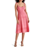 Steve Madden Carlynn Sweetheart Neck Tie Strap Sleeveless Eyelet Midi Dress