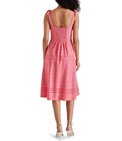 Steve Madden Carlynn Sweetheart Neck Tie Strap Sleeveless Eyelet Midi Dress