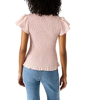 Steve Madden Cecilie Crew Neck Short Sleeve Smocked Peplum Top
