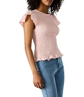 Steve Madden Cecilie Crew Neck Short Sleeve Smocked Peplum Top