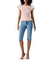 Steve Madden Cecilie Crew Neck Short Sleeve Smocked Peplum Top