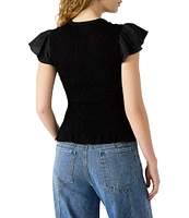 Steve Madden Cecilie Crew Neck Short Sleeve Smocked Peplum Top