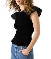 Steve Madden Cecilie Crew Neck Short Sleeve Smocked Peplum Top