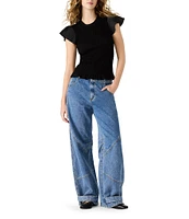 Steve Madden Cecilie Crew Neck Short Sleeve Smocked Peplum Top