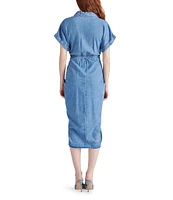 Steve Madden Chambray Point Collar Button Down Tie-Front Short Sleeve Dress