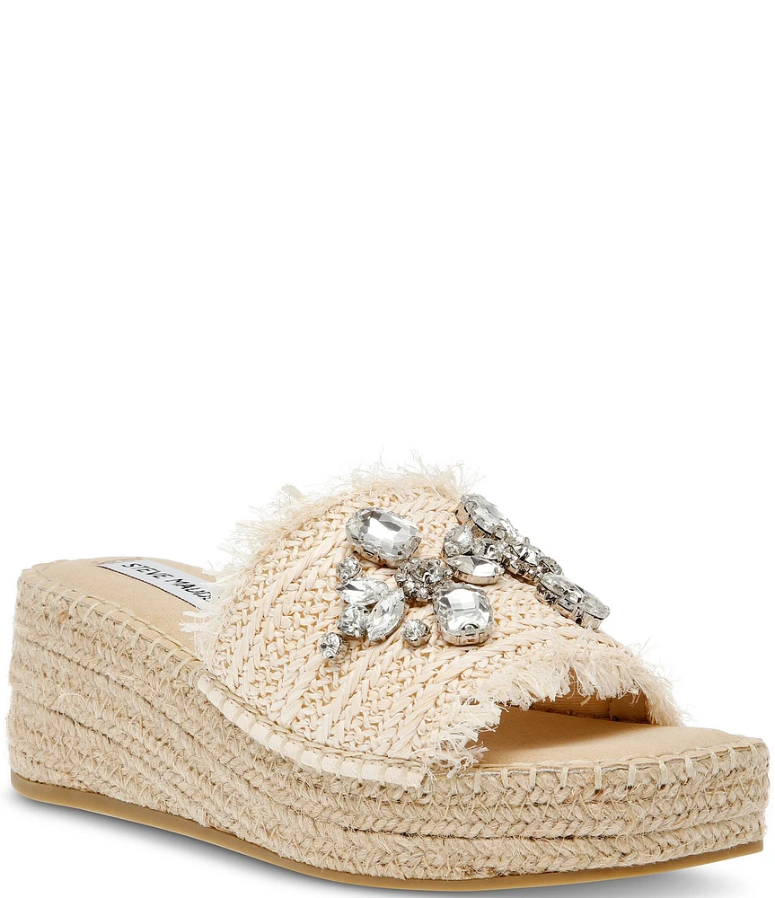 Steve Madden Citra Jeweled Raffia Espadrille Wedge Platform Sandals