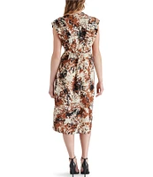 Steve Madden Clarissa Abstract Print V-Neck Short Sleeve Pleated Midi Dress