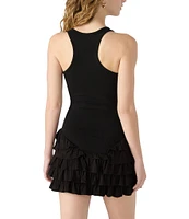 Steve Madden Clea Crew Neck Rib Jersey Sleeveless Tier Mini Dress