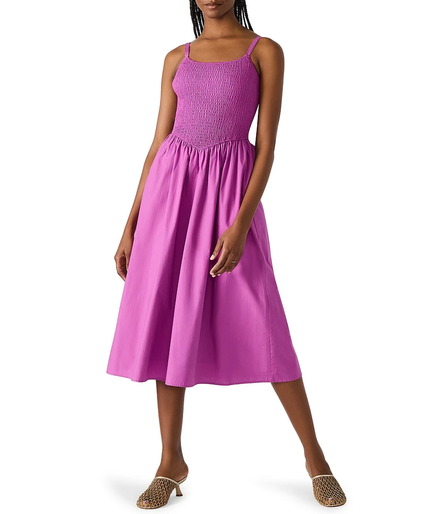 Steve Madden Codie Square Neck Smocked Midi Dress