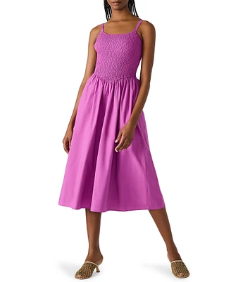 Steve Madden Codie Square Neck Smocked Midi Dress