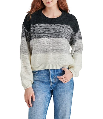 Steve Madden Colette Knit Ombre Stripe Crew Neck Long Sleeve Sweater