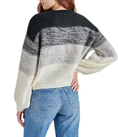 Steve Madden Colette Knit Ombre Stripe Crew Neck Long Sleeve Sweater