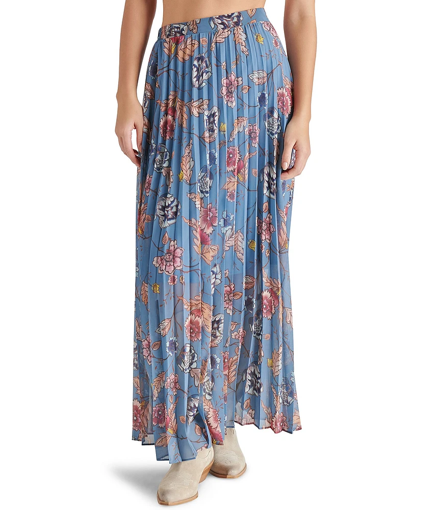 Steve Madden Coppola Chiffon Floral Print Pleated Maxi Skirt