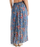 Steve Madden Coppola Chiffon Floral Print Pleated Maxi Skirt