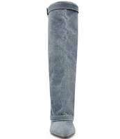 Steve Madden Corenne Denim Foldover Buckle Strap Tall Wedge Boots