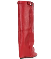 Steve Madden Corenne Leather Foldover Buckle Strap Tall Wedge Boots