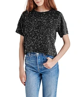 Steve Madden Cressa Sequin Velvet Crew Neck Short Sleeve Top