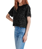 Steve Madden Cressa Sequin Velvet Crew Neck Short Sleeve Top