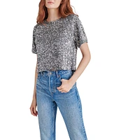 Steve Madden Cressa Sequin Velvet Crew Neck Short Sleeve Top