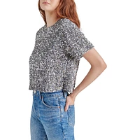 Steve Madden Cressa Sequin Velvet Crew Neck Short Sleeve Top