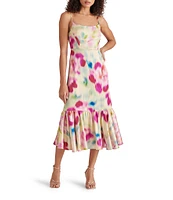 Steve Madden Danni Woven Floral Print Square Neck Sleeveless Fit and Flare Midi Dress