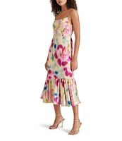 Steve Madden Danni Woven Floral Print Square Neck Sleeveless Fit and Flare Midi Dress