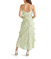 Steve Madden Dion Woven V Neck Sleeveless Asymmetrical Ruffle Slip Midi Dress