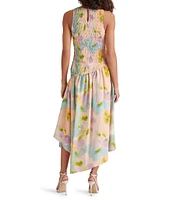 Steve Madden Dresses Mareena Woven Floral Print Crew Neck Sleeveless Smocked Drop Waist Midi Dress