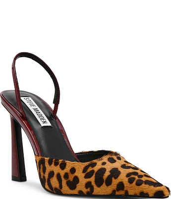 Steve Madden Drew-L Leopard Print Calf Hair Slingback Heel Pumps