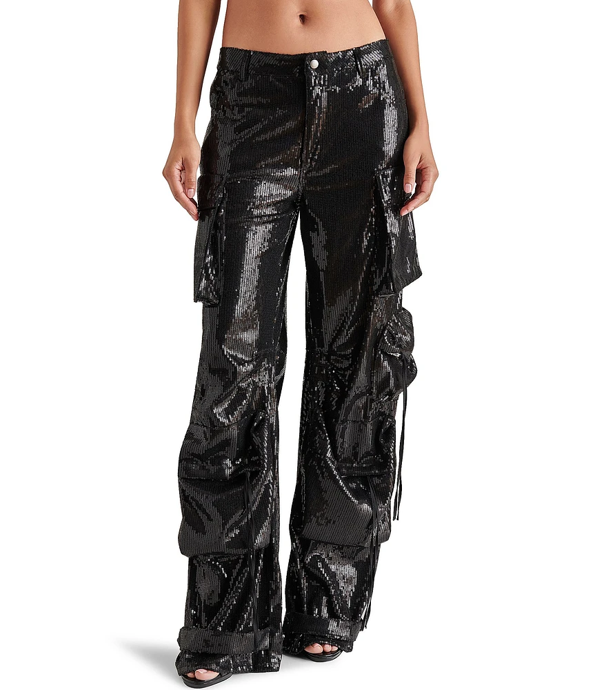 Steve Madden Duo Sequin Mid Rise Cargo Pants