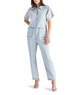 Steve Madden Eira Collared Zip Short Sleeve Denim Jumpsuit